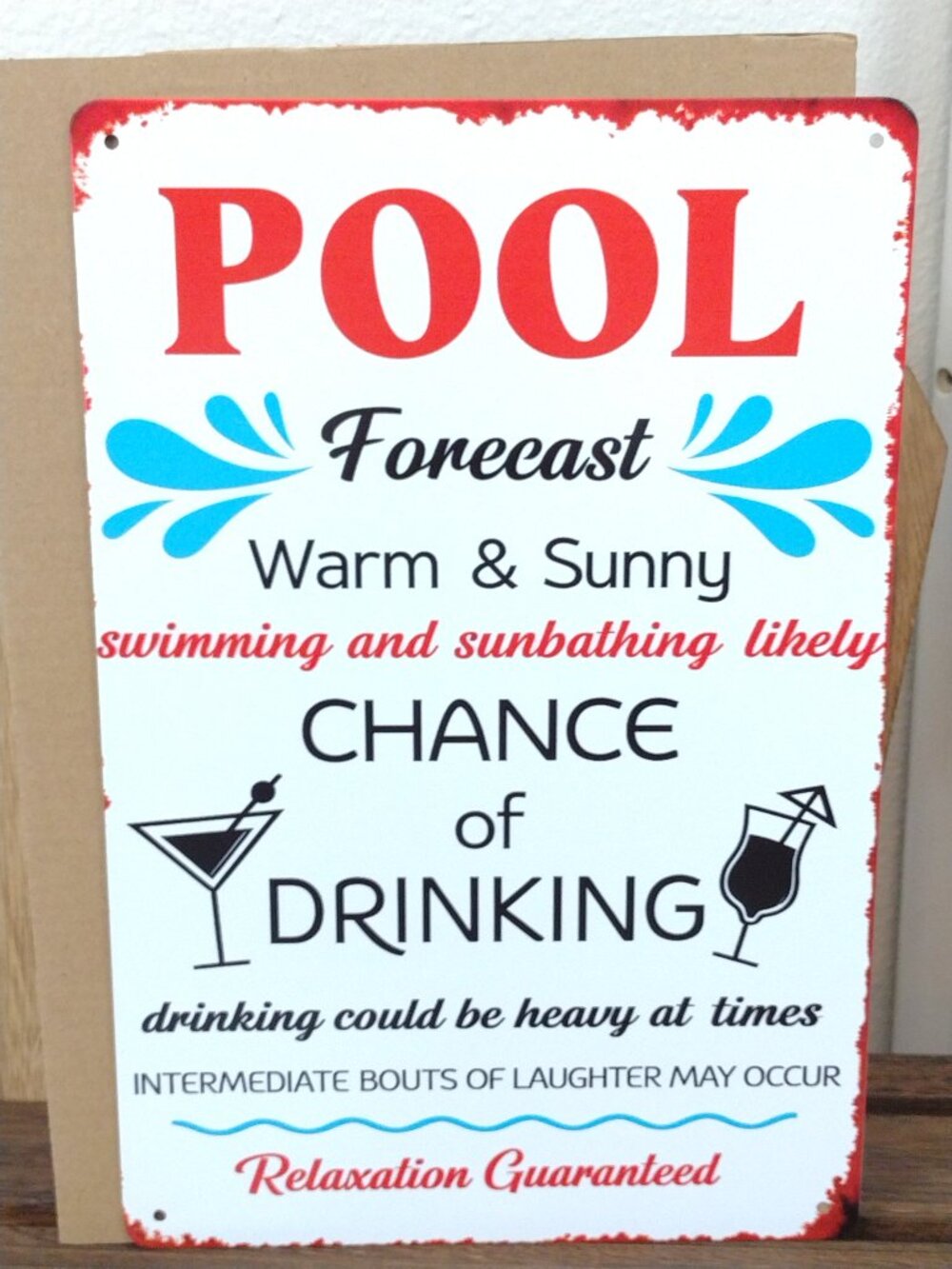 Metal Sign Pool Forecast Sunbathing Drinking Margaritas Laughter Posted Gift
